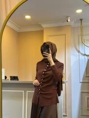 ghisa önü büzgü detaylı merserize kısa tunik kahve 5