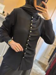 ghisa önü büzgü detaylı merserize kısa tunik siyah 2