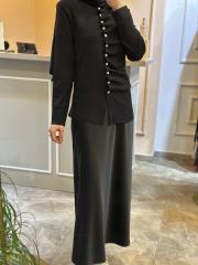 ghisa önü büzgü detaylı merserize kısa tunik siyah 4