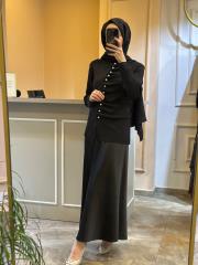 ghisa önü büzgü detaylı merserize kısa tunik siyah 5