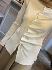 ghisa önü büzgü detaylı merserize kısa tunik ekru 3