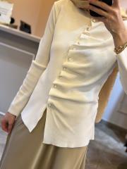 ghisa önü büzgü detaylı merserize kısa tunik ekru 5