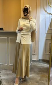 ghisa önü büzgü detaylı merserize kısa tunik ekru 6