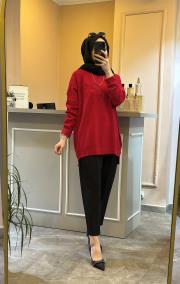 ghisa balıkçı yaka triko tunik kırmızı