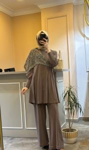 lissmore  kolunda aksesuar detaylı takım kahve