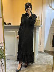 lissmore  etek ucu işlemeli cupra elbise siyah