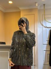 ghisa payetli triko hırka antrasit