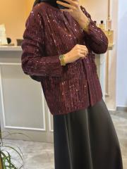 ghisa payetli triko hırka bordo 4
