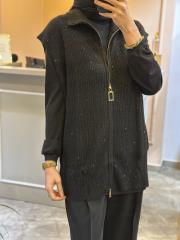 ghisa boncuk işlemeli triko yelek siyah 3