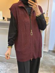 ghisa boncuk işlemeli triko yelek bordo 2