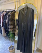 ceremony kolları çelik örme detaylı deri elbise siyah