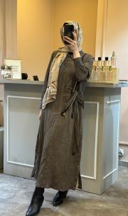 lissmore önü yarım çıtçıtlı fermuar detaylı elbise kahve