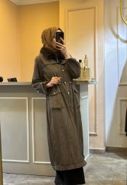 lissmore yakası ve içi kürklü uzun manto kahve