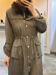 lissmore yakası ve içi kürklü uzun manto kahve 4