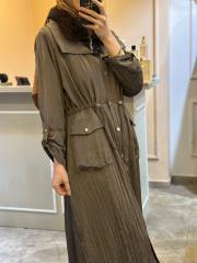 lissmore yakası ve içi kürklü uzun manto kahve 8