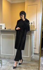 ghisa kürk detaylı triko hırka siyah