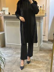 ghisa kürk detaylı triko hırka siyah 3