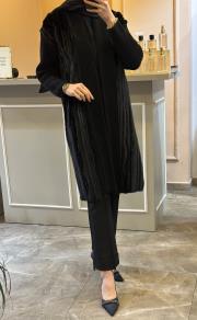 ghisa kürk detaylı triko hırka siyah 4