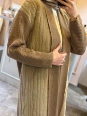 ghisa kürk detaylı triko hırka camel 3