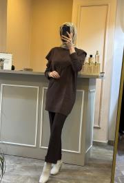 ghisa fırfırlı triko tunik acı kahve