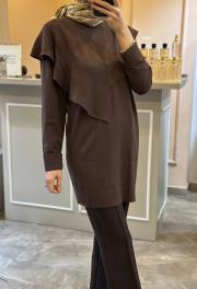 ghisa fırfırlı triko tunik acı kahve 3