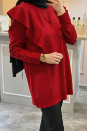 ghisa fırfırlı triko tunik kırmızı 2