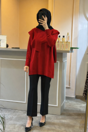 ghisa fırfırlı triko tunik kırmızı 3