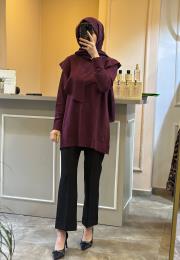 ghisa fırfırlı triko tunik mürdüm