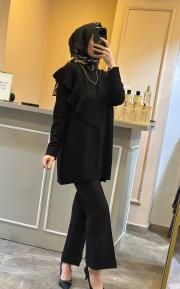 ghisa fırfırlı triko tunik siyah