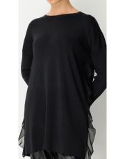 ghisa yanları şifon detaylı merserize tunik siyah