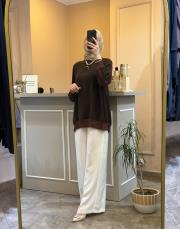 ghisa kolları merserize şerit detaylı tunik acı kahve