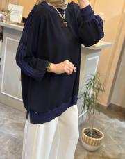 ghisa kolları merserize şerit detaylı tunik lacivert 2