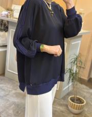 ghisa kolları merserize şerit detaylı tunik lacivert 3