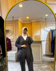 ghisa püsküllü triko hırka gri 2