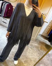 ghisa püsküllü triko hırka gri 3