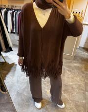 ghisa püsküllü triko hırka kahve