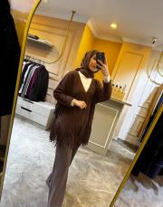 ghisa püsküllü triko hırka kahve 2