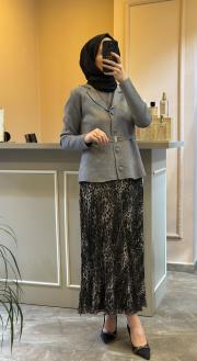 ghisa kemer detaylı triko hırka gri