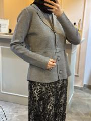 ghisa kemer detaylı triko hırka gri 3