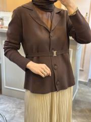 ghisa kemer detaylı triko hırka kahve 3