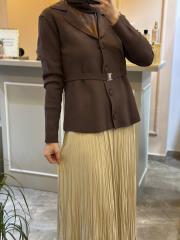 ghisa kemer detaylı triko hırka kahve 4