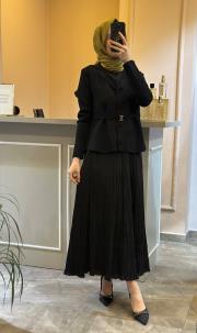 ghisa kemer detaylı triko hırka siyah