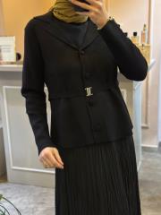 ghisa kemer detaylı triko hırka siyah 2