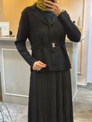 ghisa kemer detaylı triko hırka siyah 3