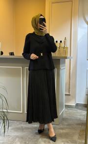 ghisa kemer detaylı triko hırka siyah 5