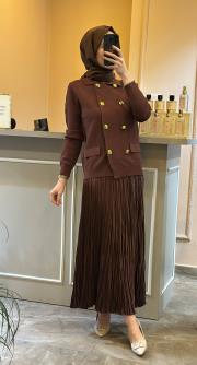 ghisa gold düğme detaylı hırka kahve