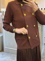 ghisa gold düğme detaylı hırka kahve 2