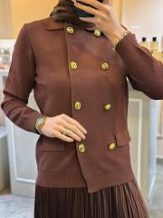 ghisa gold düğme detaylı hırka kahve 3