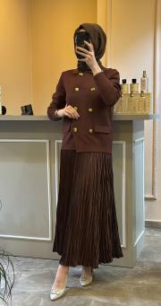 ghisa gold düğme detaylı hırka kahve 4