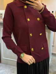 ghisa gold düğme detaylı hırka bordo 2